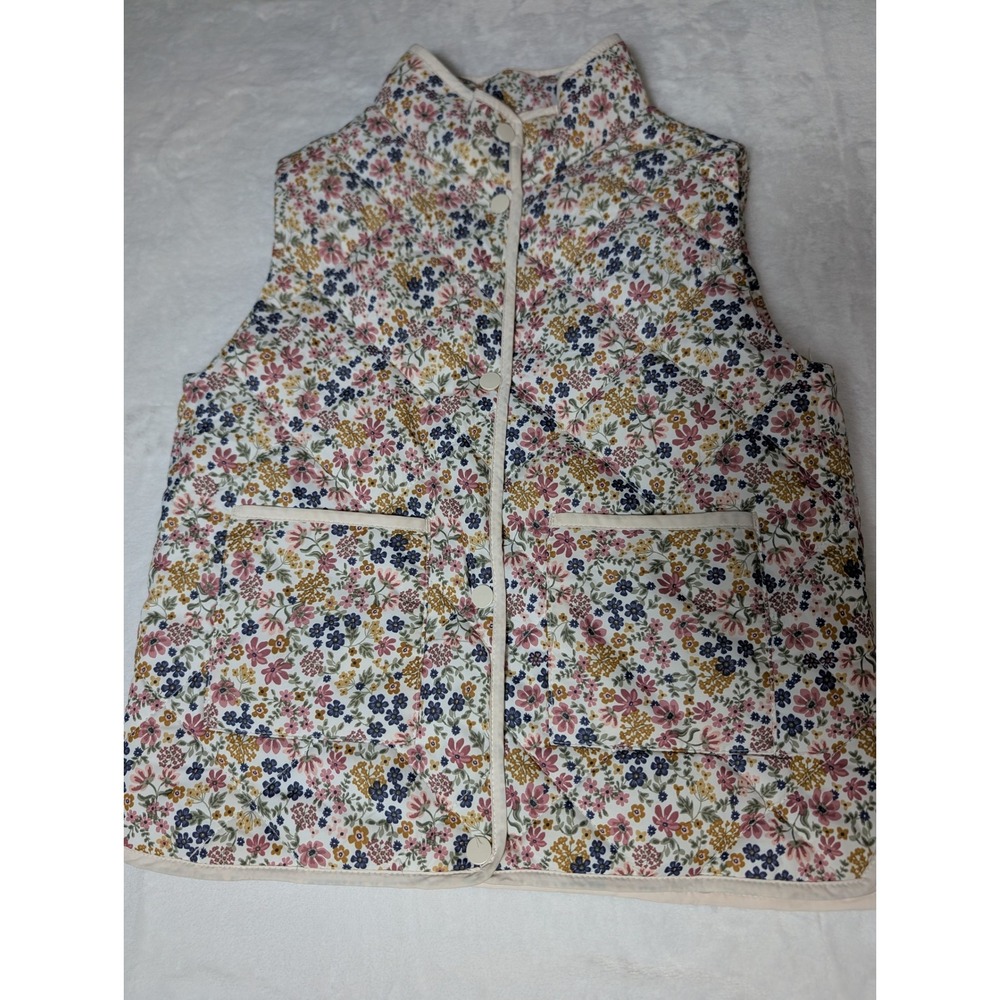 H&M Girls Floral Quilted Vest 8-10 Cottagecore Pink Blue